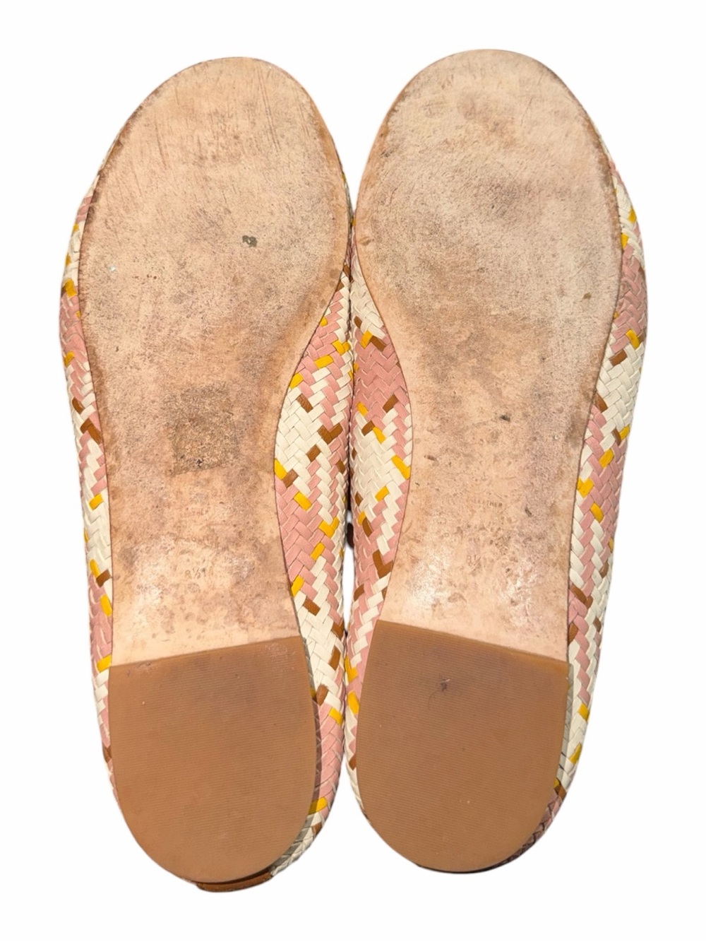 Tory Burch Pink Multi Woven Leather Bow Flats with Gold Logo Charm - Picture 4 of 8